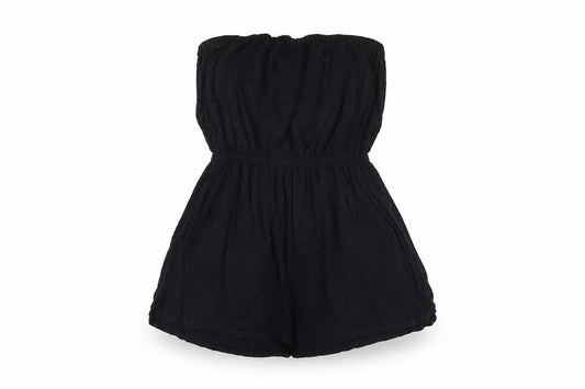 Front view of ASOS women’s black polyester playsuit one-piece, size UK 12, tie