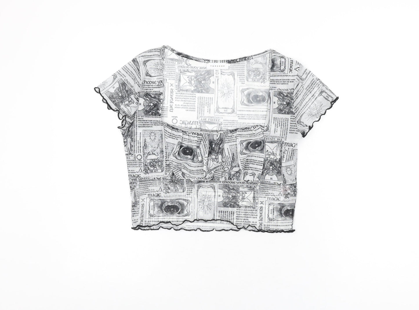 Topshop Womens White Geometric Polyester Cropped T-Shirt Size 10 Square Neck
