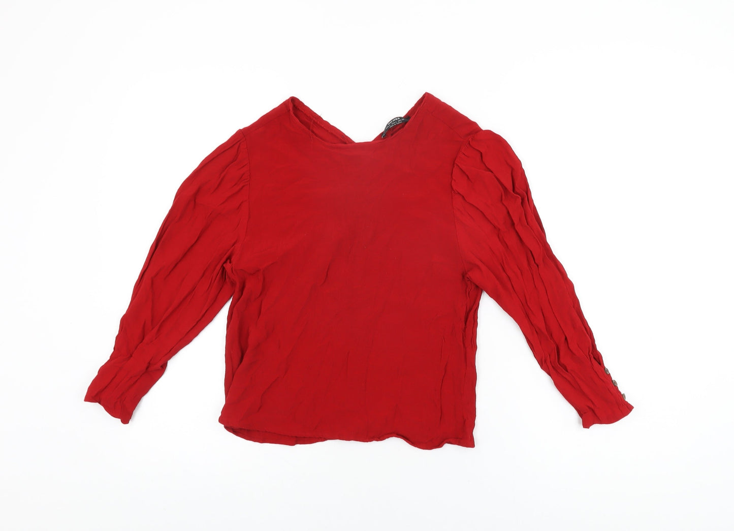 Bershka Womens Red Viscose Basic T-Shirt Size S Round Neck