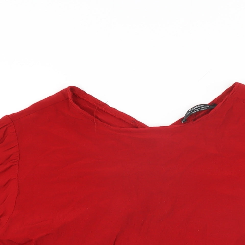 Bershka Womens Red Viscose Basic T-Shirt Size S Round Neck