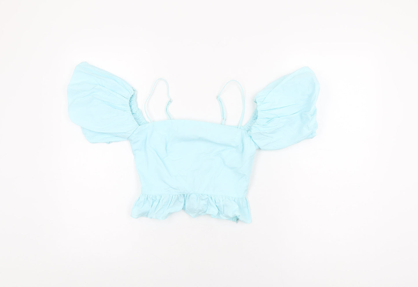Zara Womens Blue Cotton Cropped T-Shirt Size XS Square Neck