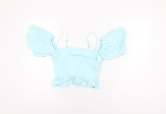 Zara Womens Blue Cotton Cropped T-Shirt Size XS Square Neck