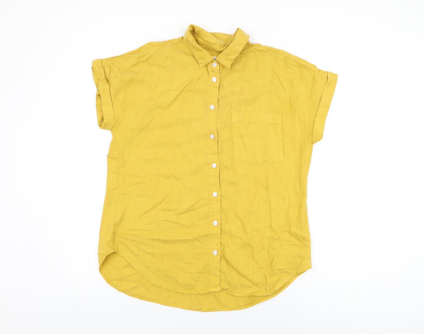 Sneak Peek Womens Yellow Lyocell Basic Button-Up Size S Collared
