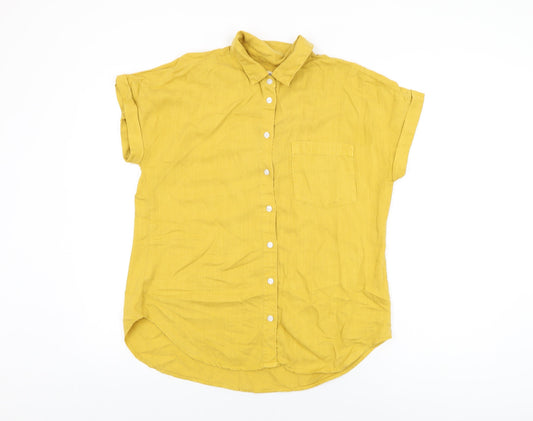 Sneak Peek Womens Yellow Lyocell Basic Button-Up Size S Collared