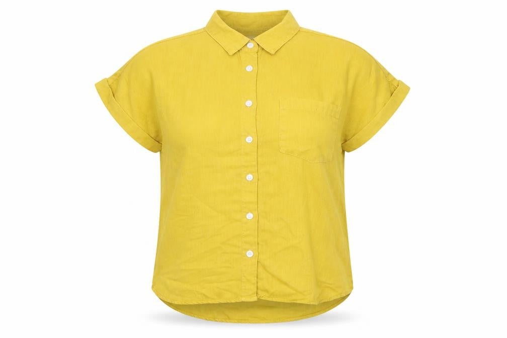 Sneak Peek Womens Yellow Lyocell Basic Button-Up Size S Collared