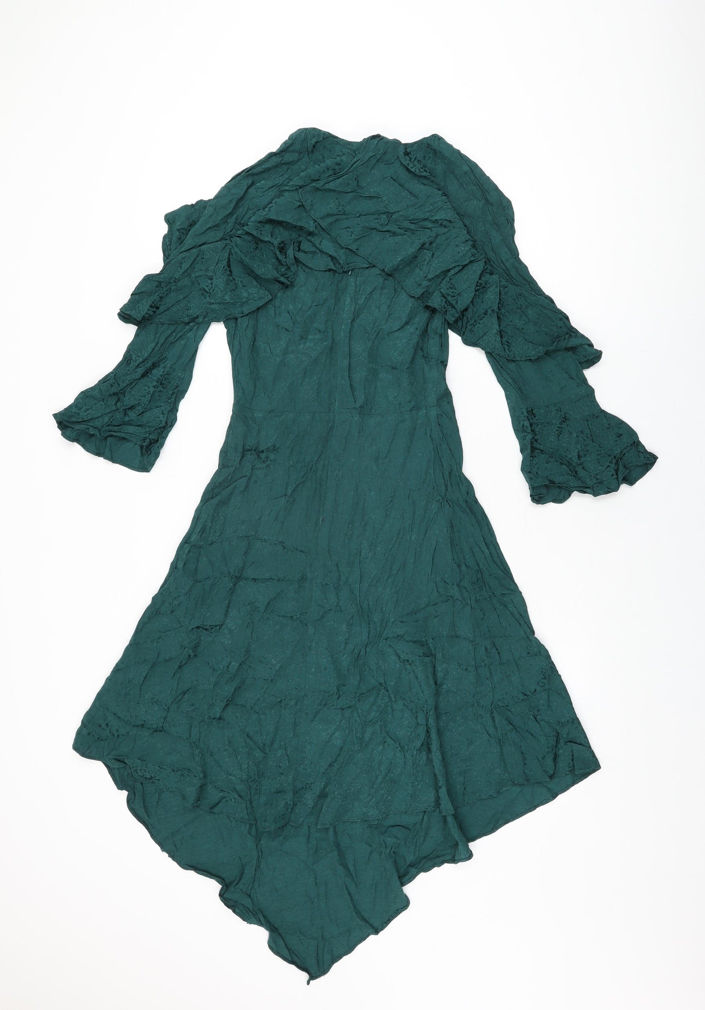 Warehouse Womens Green Viscose A-Line Size 8 Round Neck Button