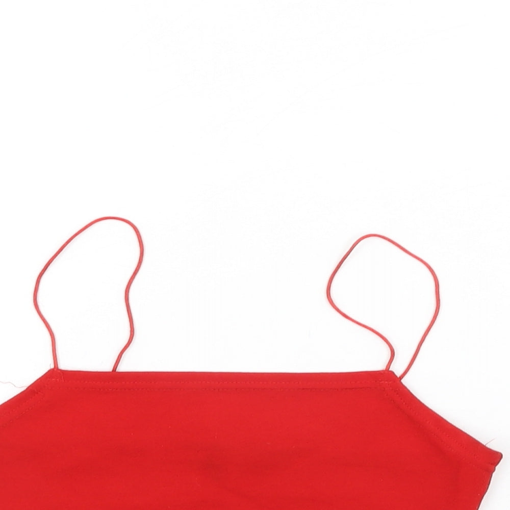 PRETTYLITTLETHING Womens Red Polyester Cropped T-Shirt Size 6 Square Neck