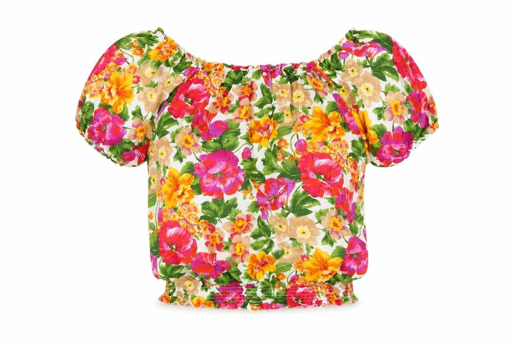 DH Mode Womens White Floral Cotton Basic T-Shirt Size XL Round Neck