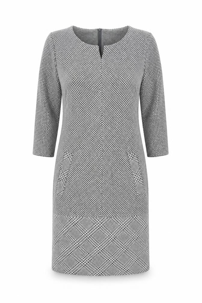 APANAGE Womens Grey Geometric Polyester Shift Size 12 Round Neck Zip