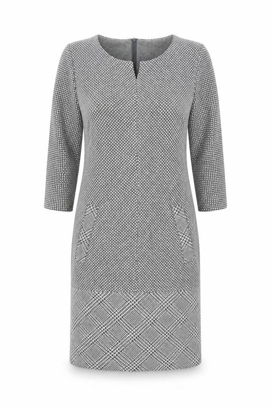 APANAGE Womens Grey Geometric Polyester Shift Size 12 Round Neck Zip