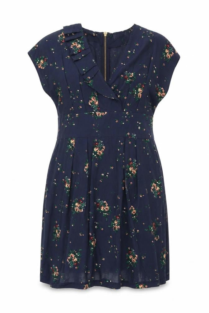 A/Wear Womens Blue Floral Polyester Shift Size 16 V-Neck Zip