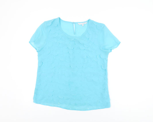 Red Herring Womens Blue Polyester Basic Blouse Size 14 Round Neck
