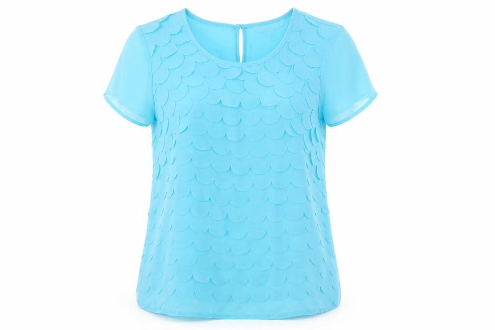 Red Herring Womens Blue Polyester Basic Blouse Size 14 Round Neck
