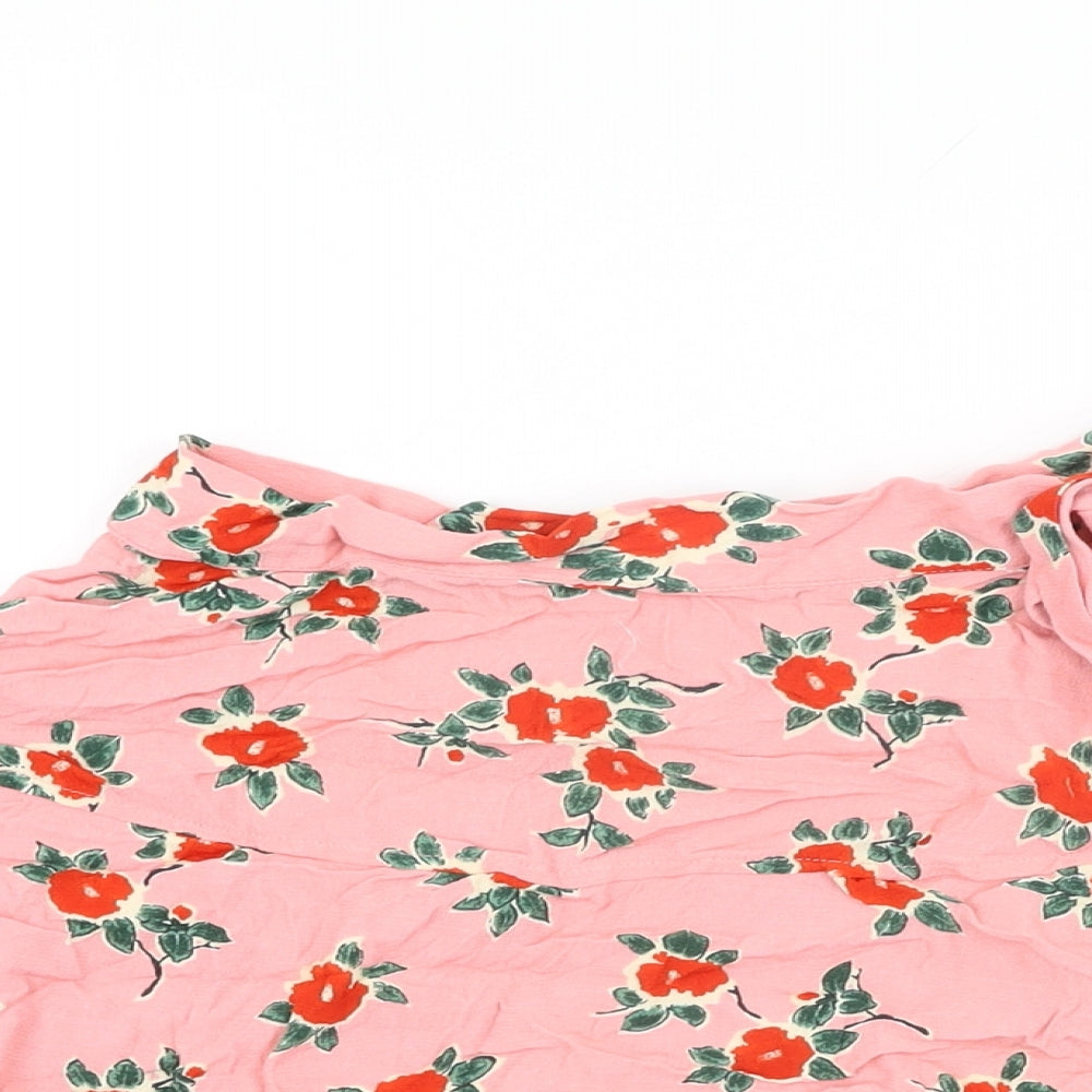 Topshop Womens Pink Floral Viscose Mini Skirt Size 8 Zip