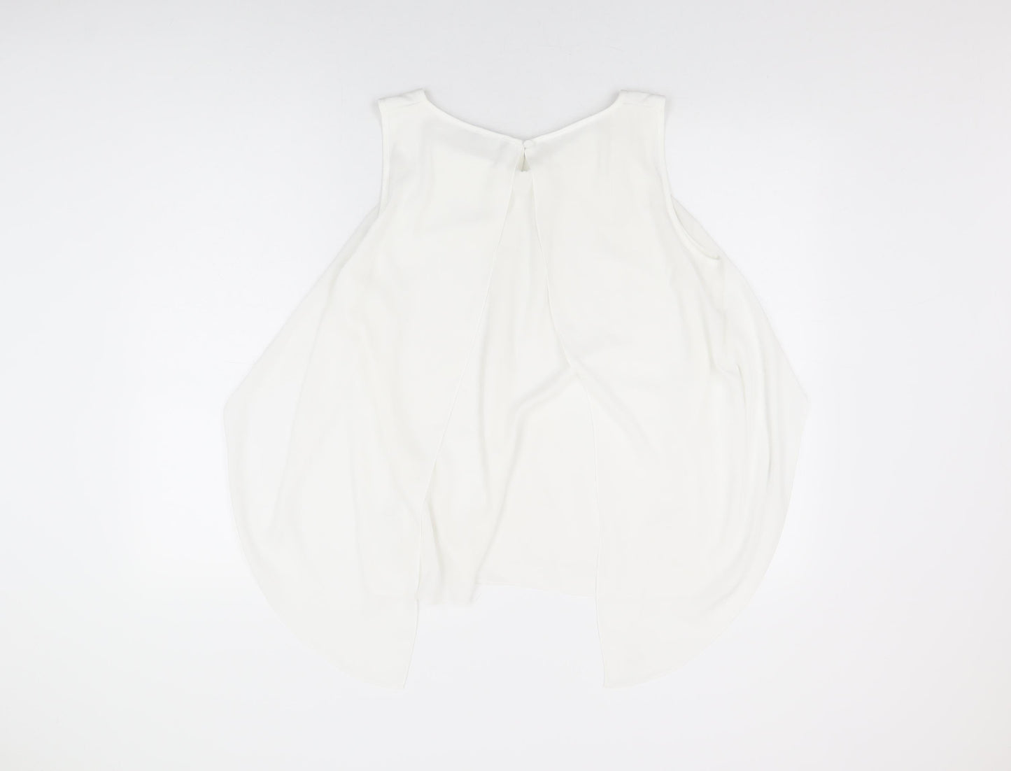M&Co Womens White Polyester Basic Blouse Size 14 Round Neck