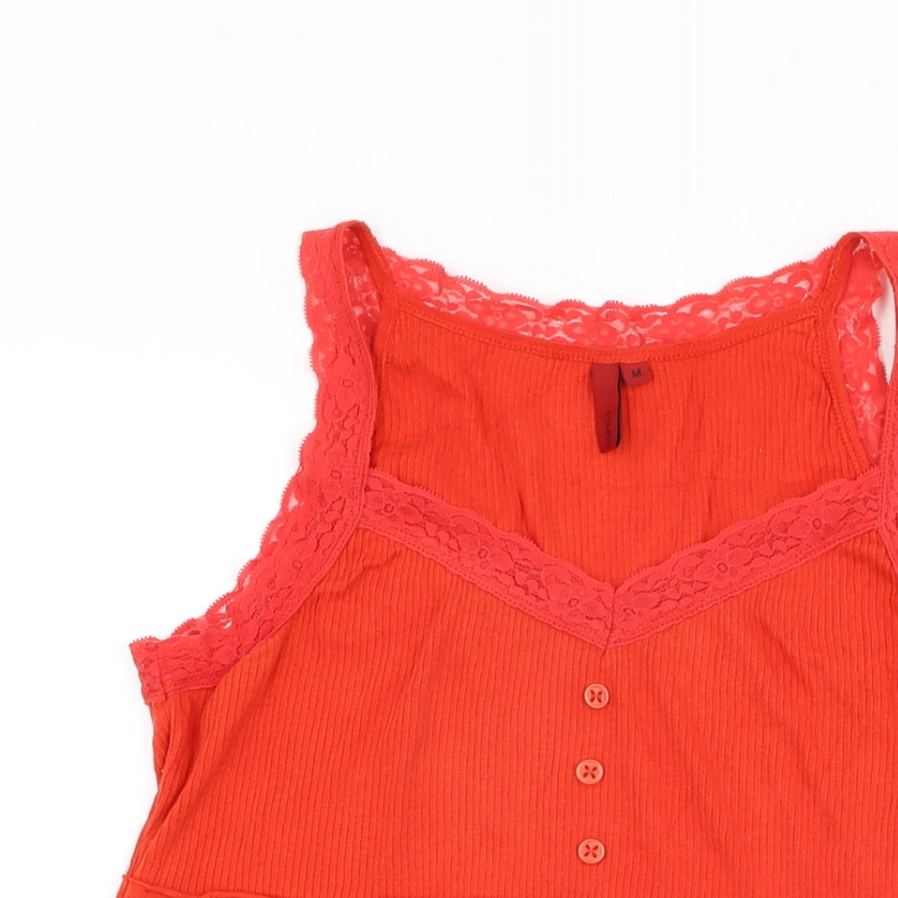 Fransa Womens Red Cotton Basic T-Shirt Size M V-Neck