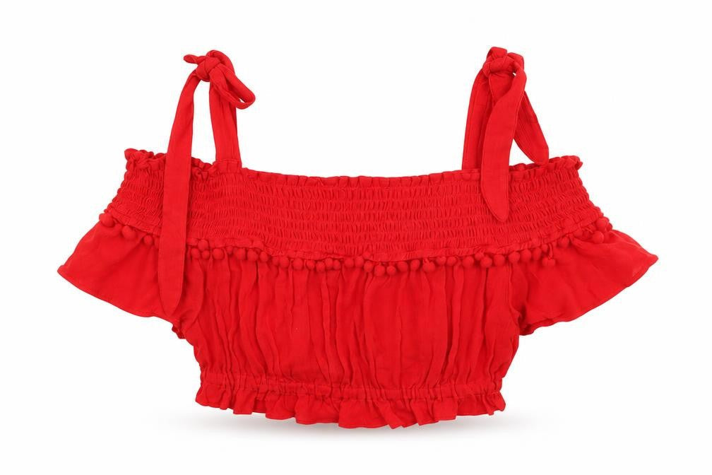 River Island Womens Red Polyester Cropped T-Shirt Size M Off the Shoulder