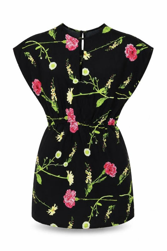Dancing Leopard Womens Black Floral Polyester Shift Size 10 Round Neck Pullover