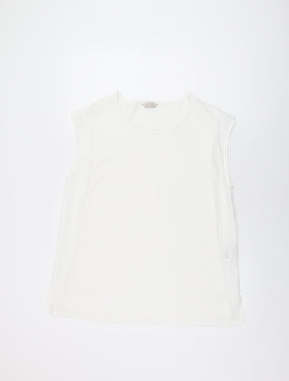 Marks & Spencer Womens White Polyester Basic T-Shirt Size 14 Round Neck