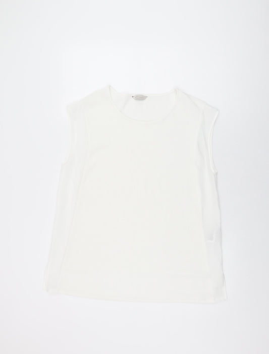 Marks and Spencer Womens White Polyester Basic T-Shirt Size 14 Round Neck
