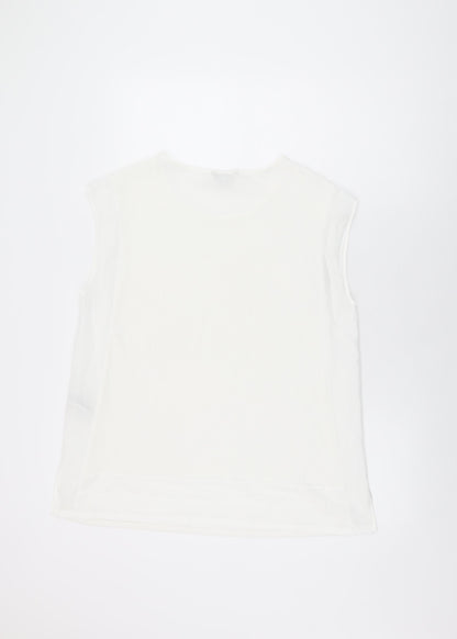 Marks & Spencer Womens White Polyester Basic T-Shirt Size 14 Round Neck