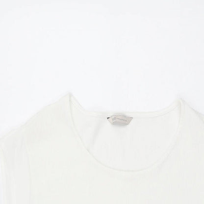 Marks & Spencer Womens White Polyester Basic T-Shirt Size 14 Round Neck