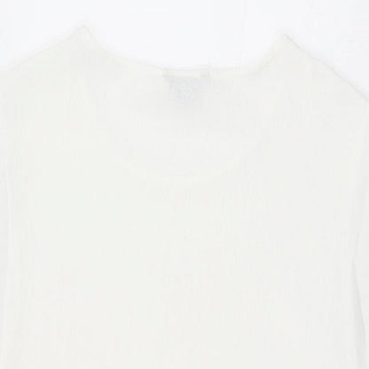 Marks & Spencer Womens White Polyester Basic T-Shirt Size 14 Round Neck