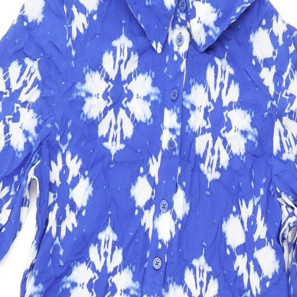 Marks and Spencer Womens Blue Geometric Viscose A-Line Size 8 Collared Button