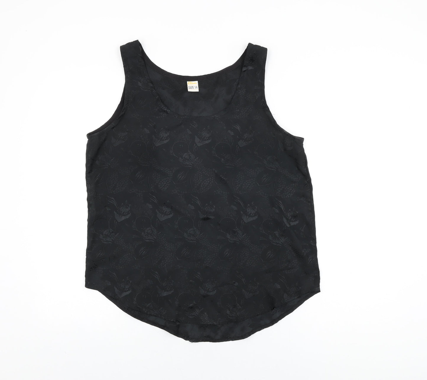 Etam Womens Black Floral Polyester Basic Tank Size 14 Scoop Neck
