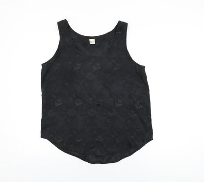 Etam Womens Black Floral Polyester Basic Tank Size 14 Scoop Neck