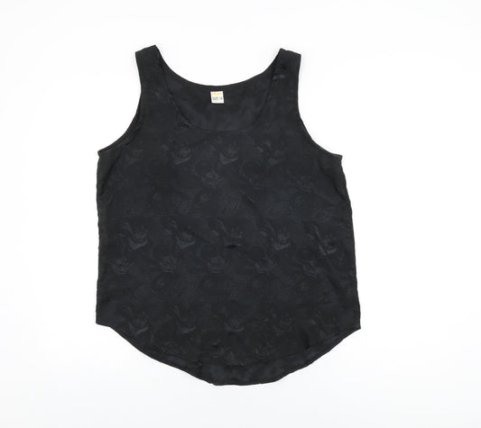 Etam Womens Black Floral Polyester Basic Tank Size 14 Scoop Neck