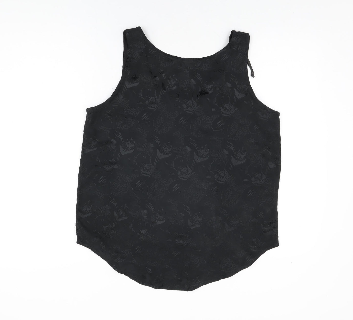 Etam Womens Black Floral Polyester Basic Tank Size 14 Scoop Neck