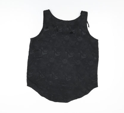 Etam Womens Black Floral Polyester Basic Tank Size 14 Scoop Neck