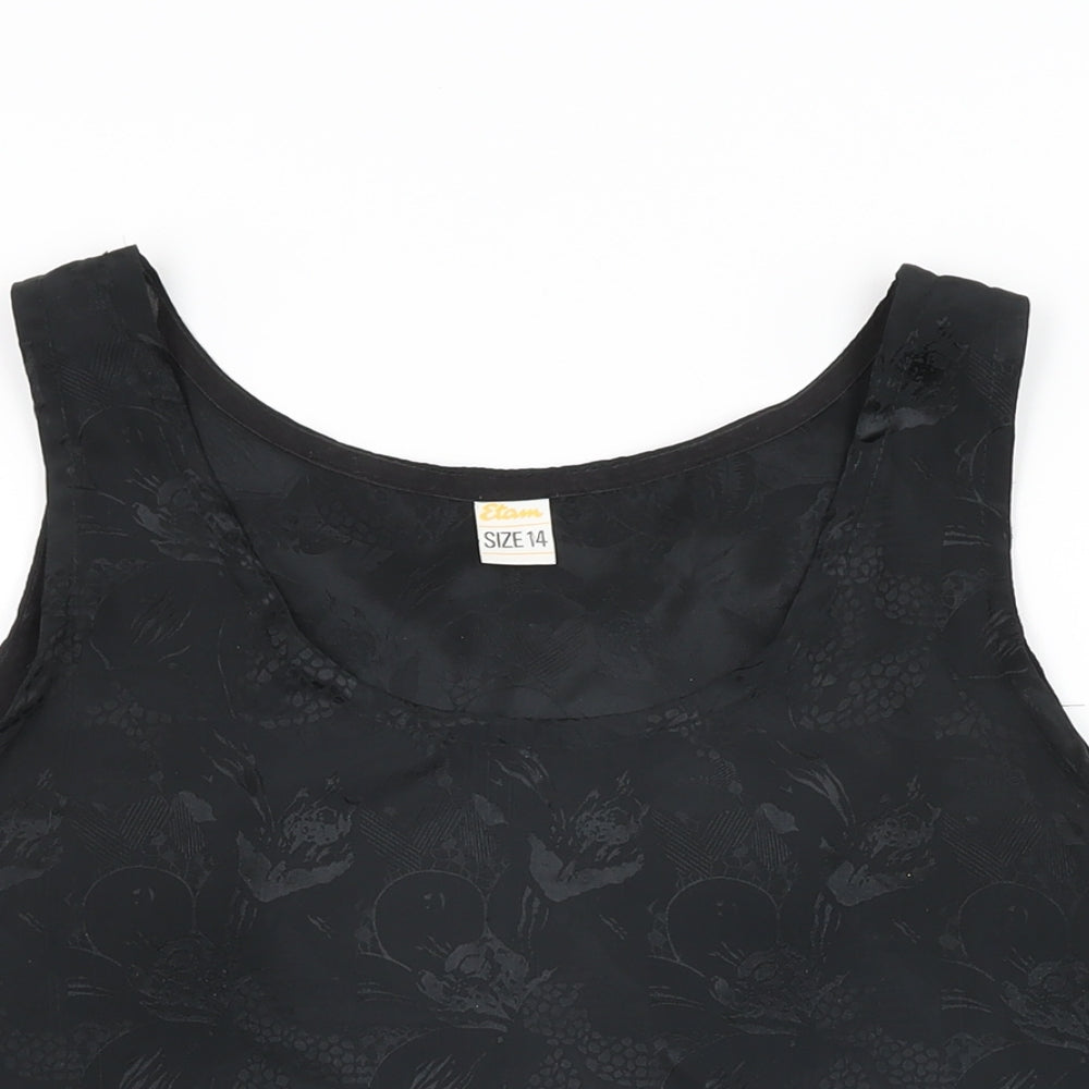 Etam Womens Black Floral Polyester Basic Tank Size 14 Scoop Neck