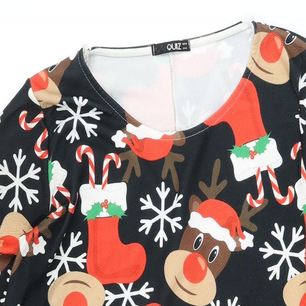Quiz Womens Black Geometric Polyester Shift Size 16 Round Neck Pullover