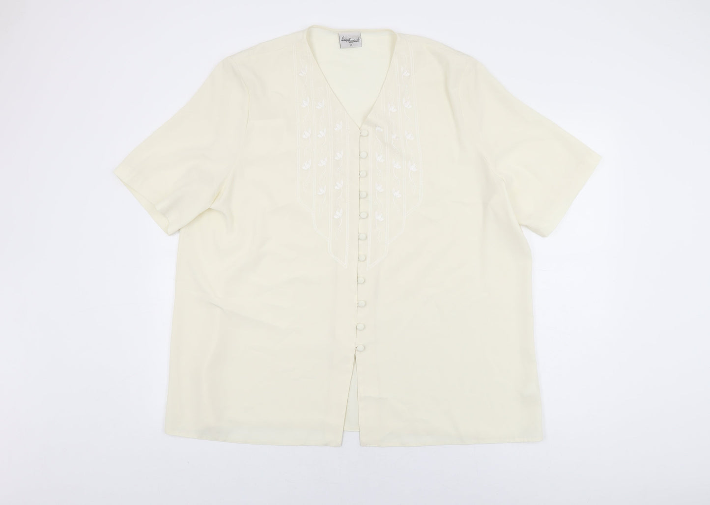 Design Essentials Womens Ivory Polyester Basic Button-Up Size 20 V-Neck