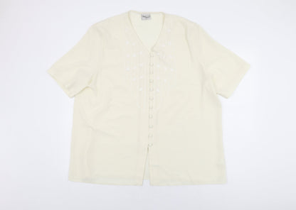 Design Essentials Womens Ivory Polyester Basic Button-Up Size 20 V-Neck
