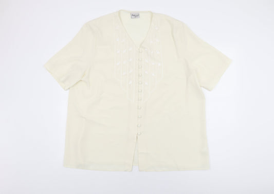 Design Essentials Womens Ivory Polyester Basic Button-Up Size 20 V-Neck