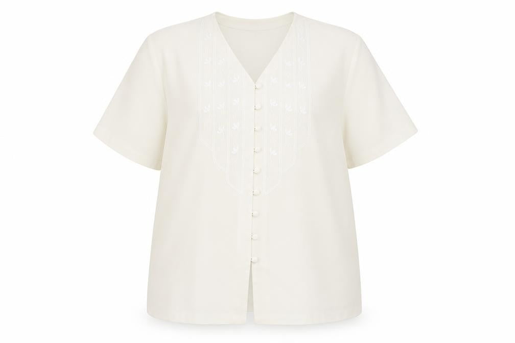 Design Essentials Womens Ivory Polyester Basic Button-Up Size 20 V-Neck