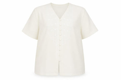 Design Essentials Womens Ivory Polyester Basic Button-Up Size 20 V-Neck