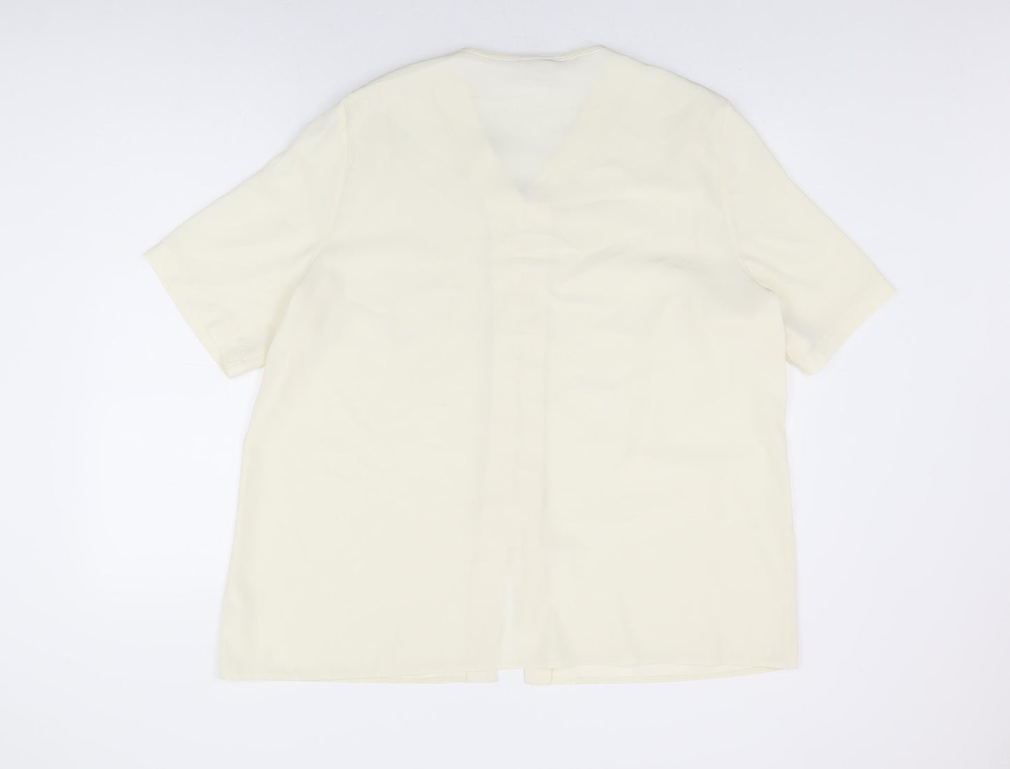 Design Essentials Womens Ivory Polyester Basic Button-Up Size 20 V-Neck