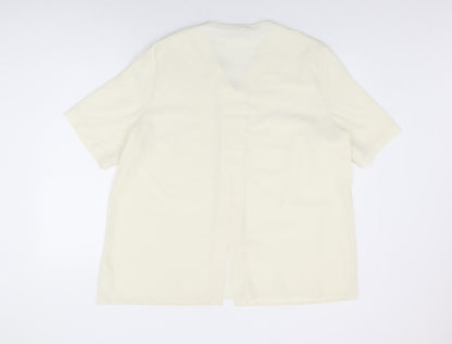 Design Essentials Womens Ivory Polyester Basic Button-Up Size 20 V-Neck
