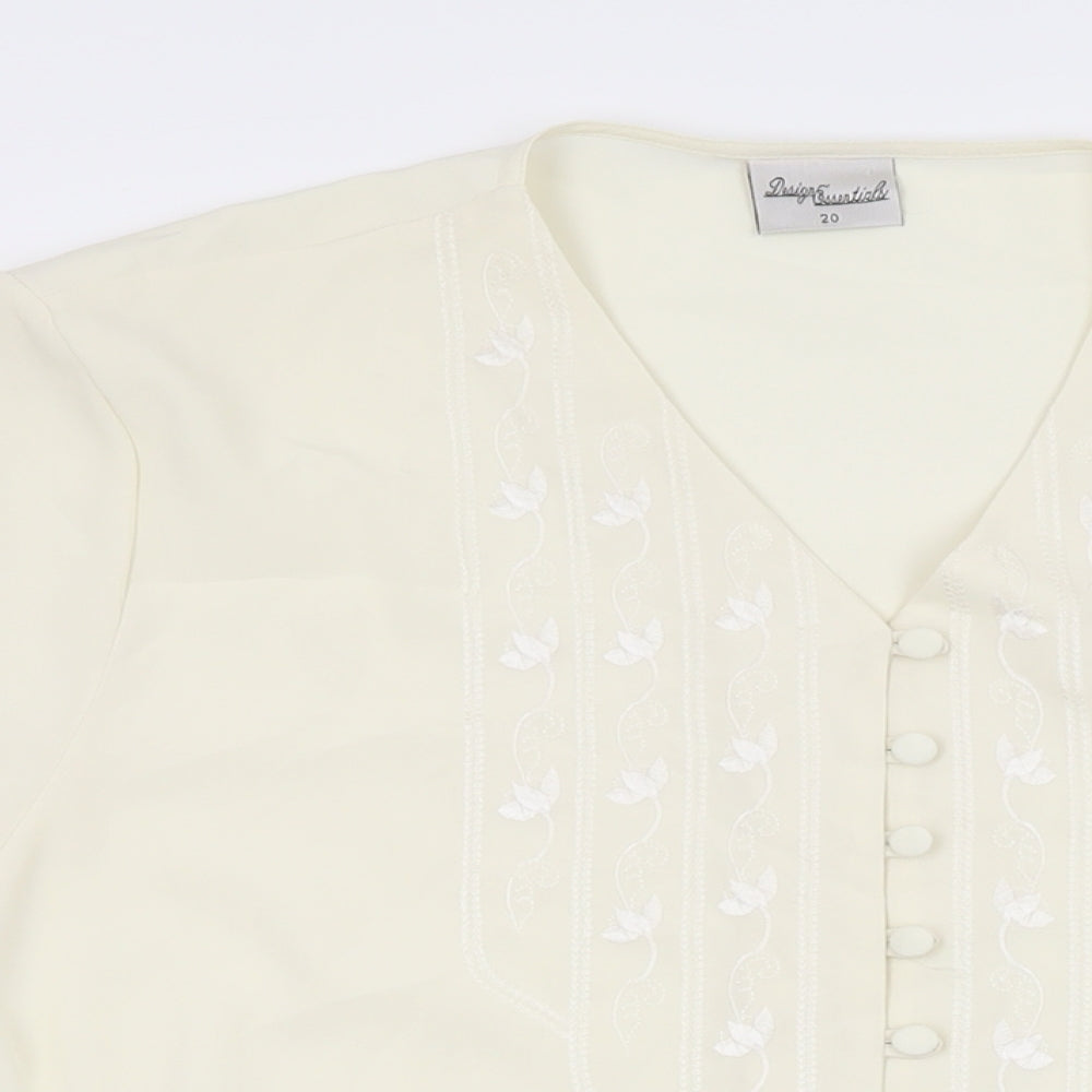 Design Essentials Womens Ivory Polyester Basic Button-Up Size 20 V-Neck