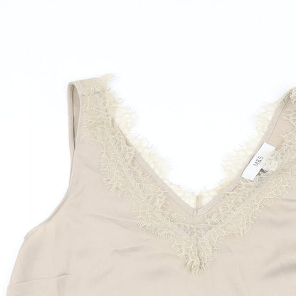 Marks & Spencer Womens Beige Polyester Basic T-Shirt Size 6 V-Neck