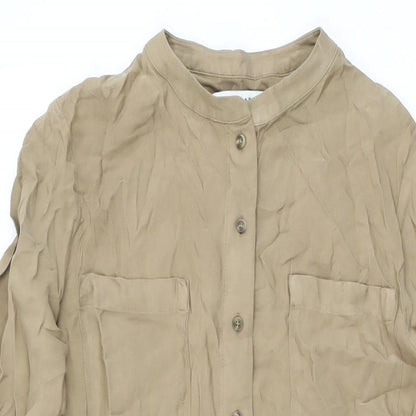 Close-up detail of Autograph women’s beige viscose shift, size UK 8, round neck button