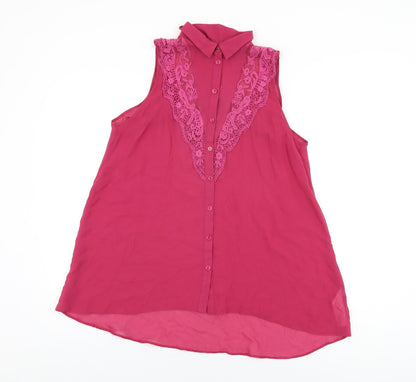 Additional front view of Miss Selfridge women’s pink polyester basic button-up, size UK 10, collared