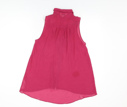 Back view of Miss Selfridge women’s pink polyester basic button-up, size UK 10, collared