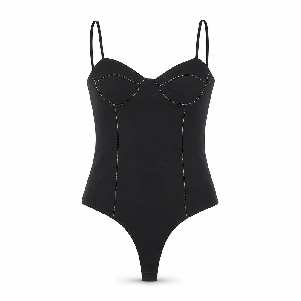 Zara Womens Black Cotton Bodysuit One-Piece Size XS Zip