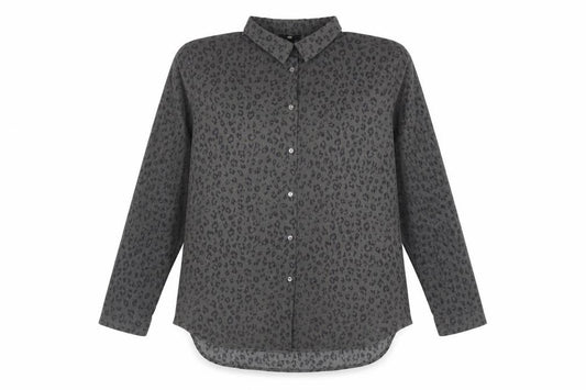 H&M Womens Grey Animal Print Viscose Basic Button-Up Size M Collared
