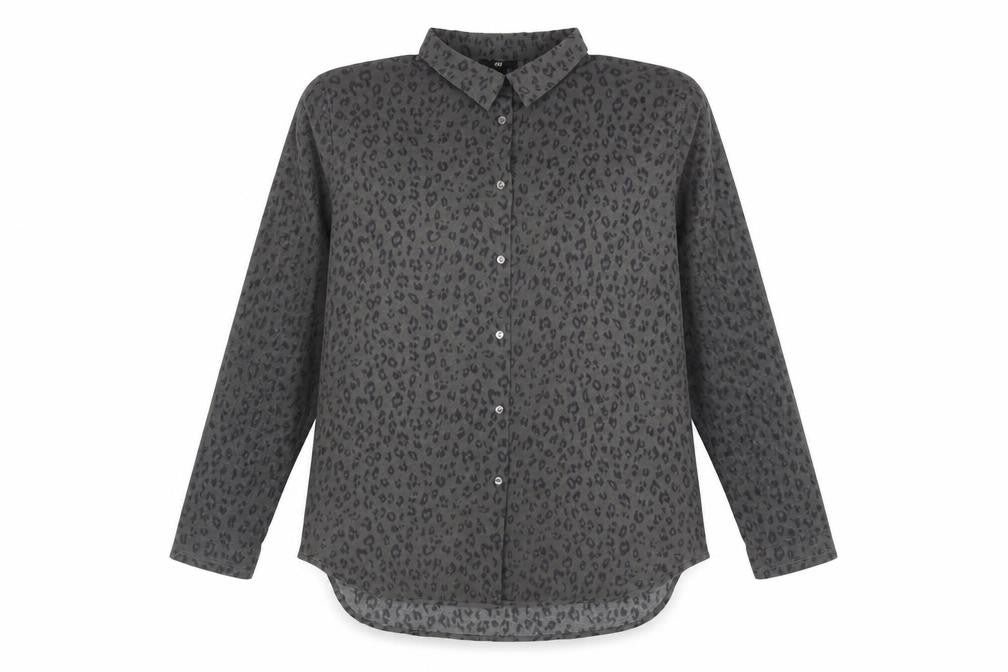 H&M Womens Grey Animal Print Viscose Basic Button-Up Size M Collared